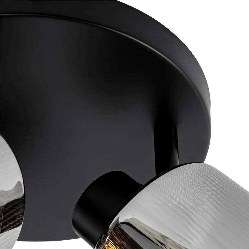 Plafondspot zwart met smoke glas rond 3-lichts verstelbaar - Laura