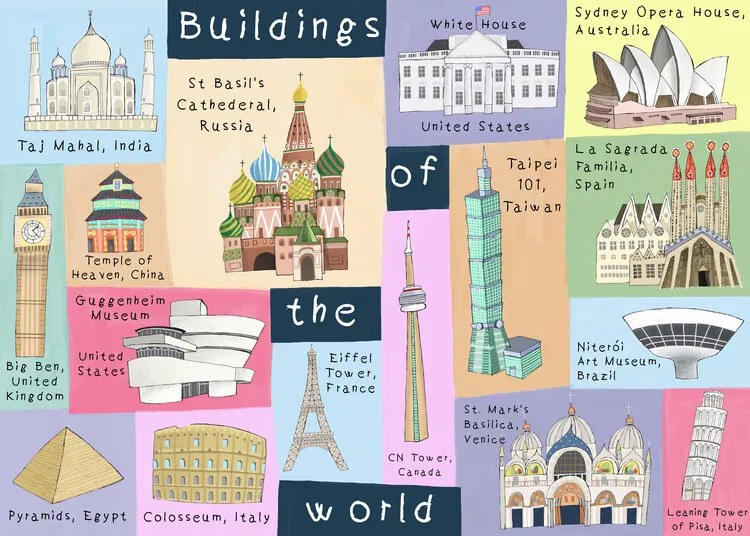 Ilustratie Buildings of the World, Carla Daly