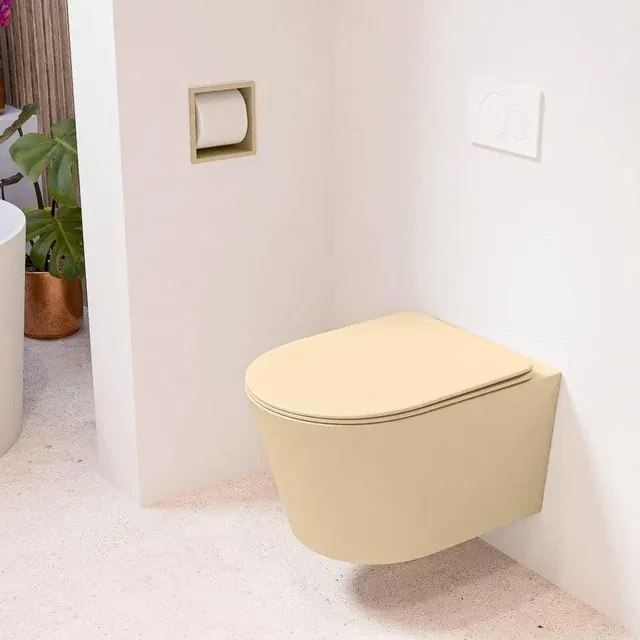 MONDIAZ LAVIE wandclosetpack - 36x53cm - diepspoel - rimless - Sand (beige) - softclose - quick-release - toiletzitting - Sand (beige) LAVIEsetSanSan
