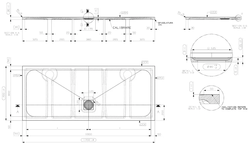 Saniclear Modo douchebak 170x70cm met stone finish lichtgrijs