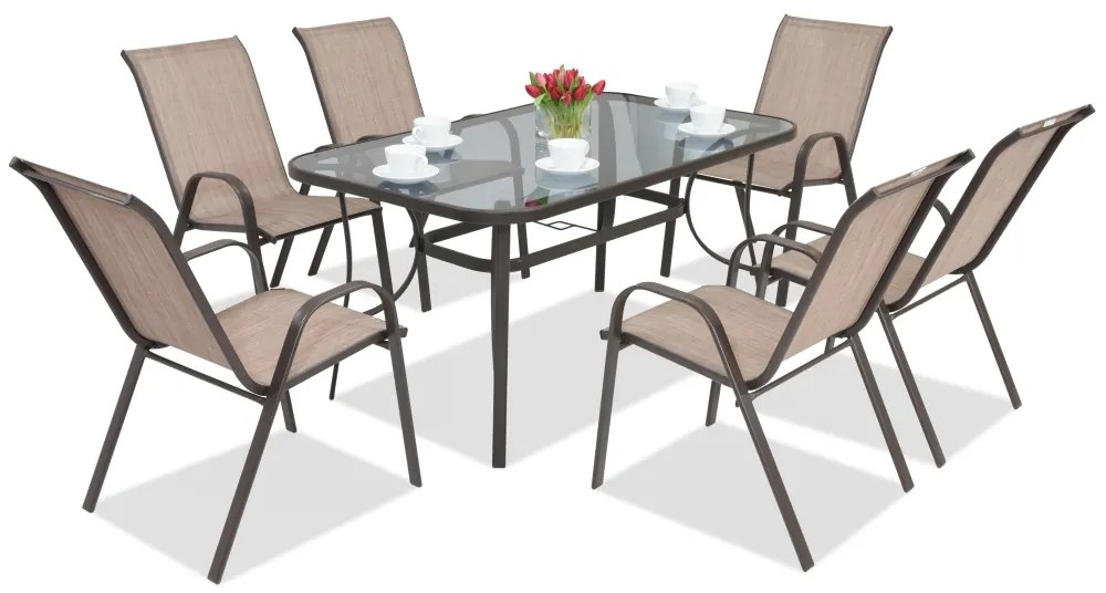 Stalen dining tuinset Modena Bruin voor 6 personen Garden Point