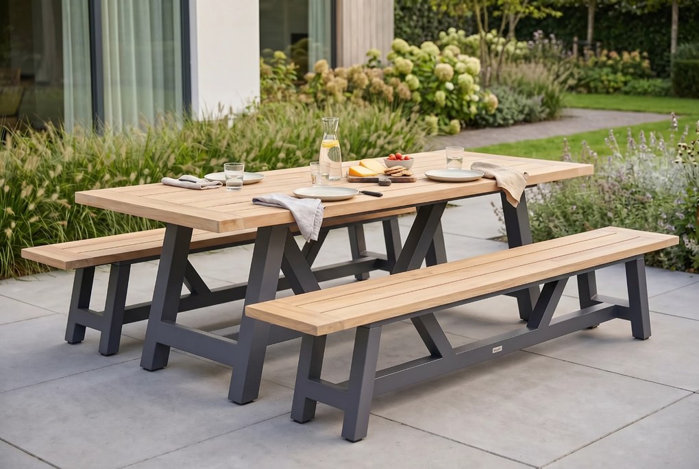 Lifestyle Garden Furniture Trente Dining Picknickset Aluminium/Teak Grijs 3-delig