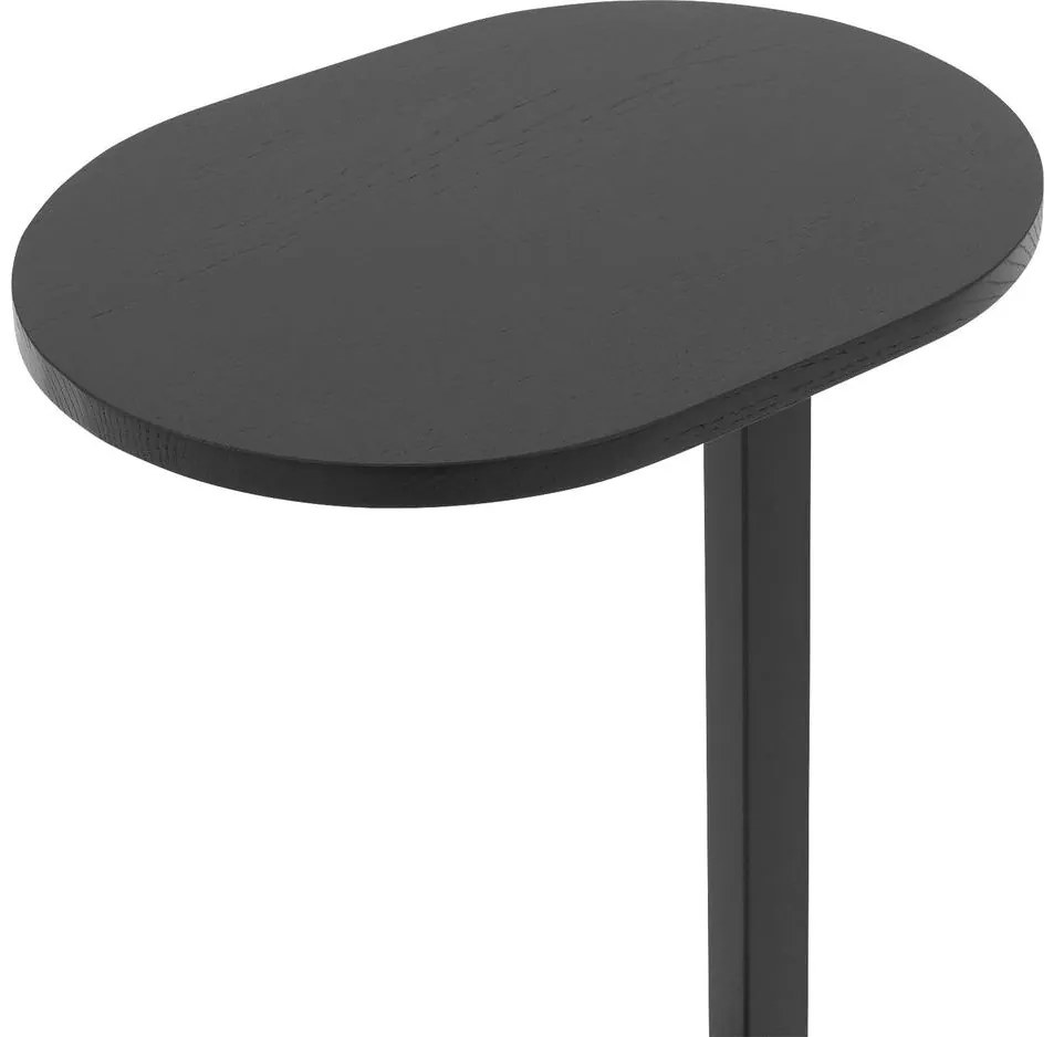 Goossens Nachtkastje Oval, Voet ovaal metaal ral 9005 zwart, blad massief eik