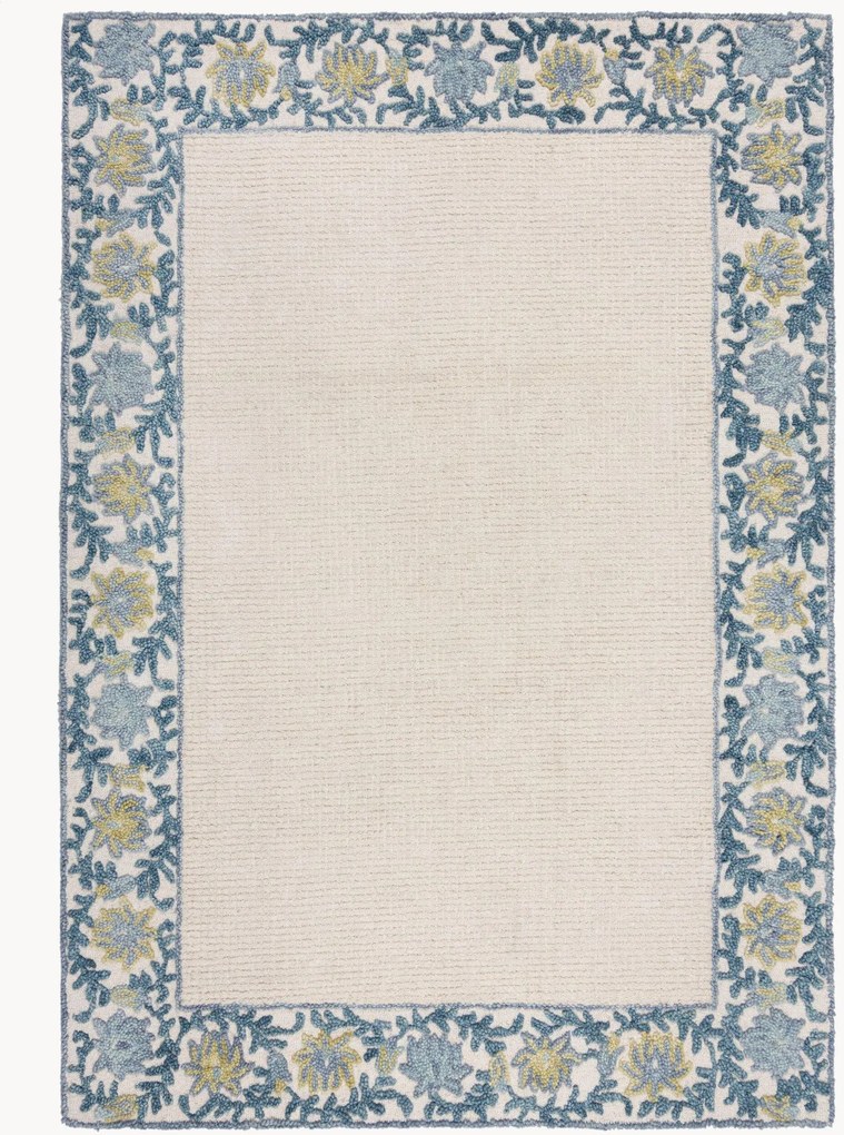 Handgetuft laagpolig wollen vloerkleed Myla Floral Frame