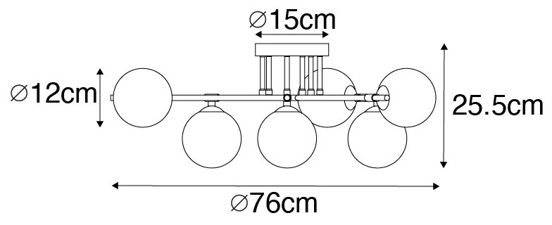 Plafondlamp zwart met goud en opaal glas 6-lichts - Lynn
