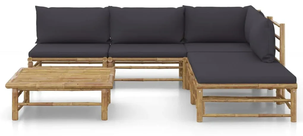 vidaXL 6-delige Loungeset met donkergrijze kussens bamboe