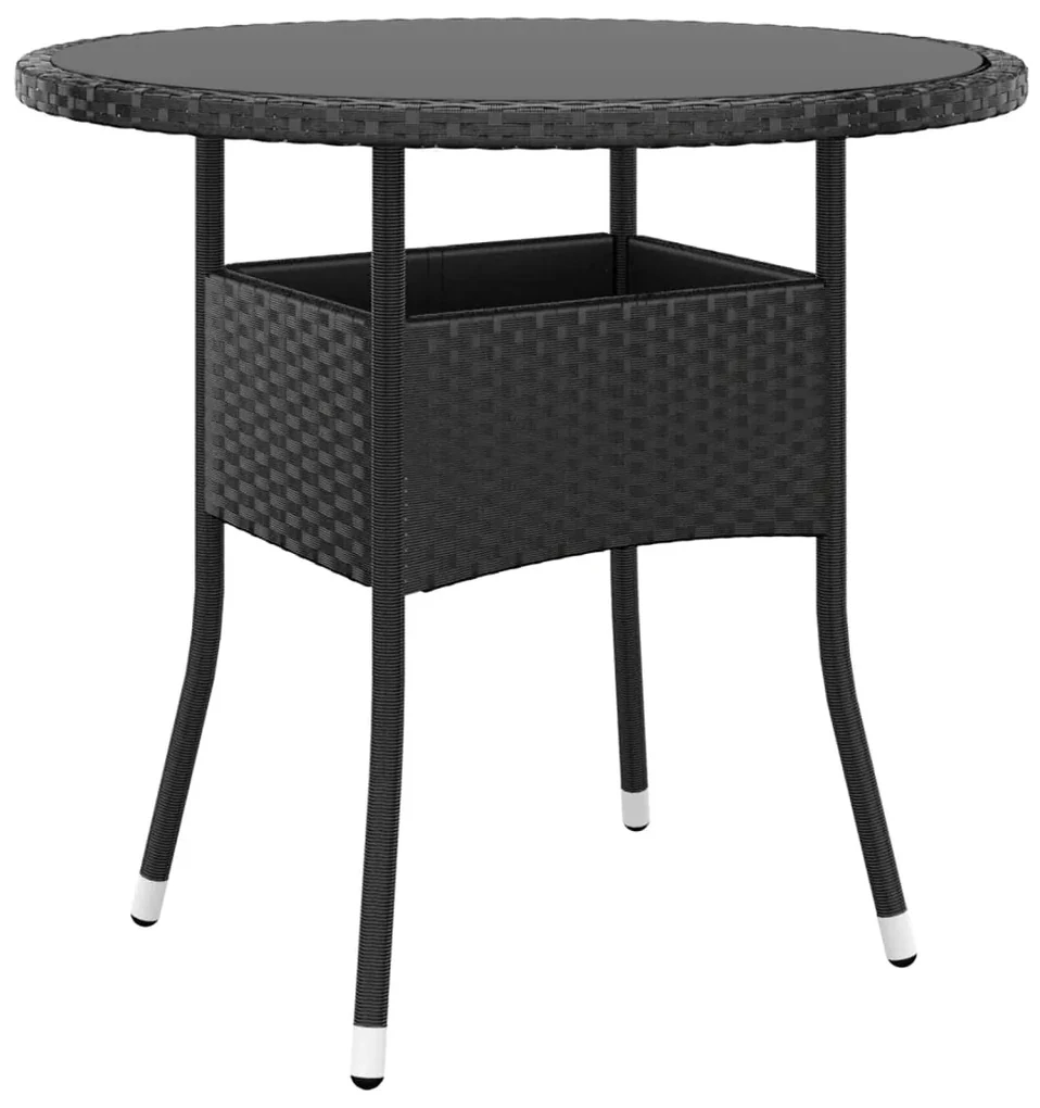 vidaXL Tuintafel Ø80x75 cm gehard glas en poly rattan zwart