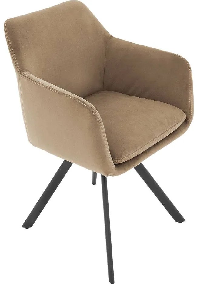 Goossens Excellent Eetkamerstoel Binn beige stof graden draaibaar met return functie met armleuning, stijlvol landelijk