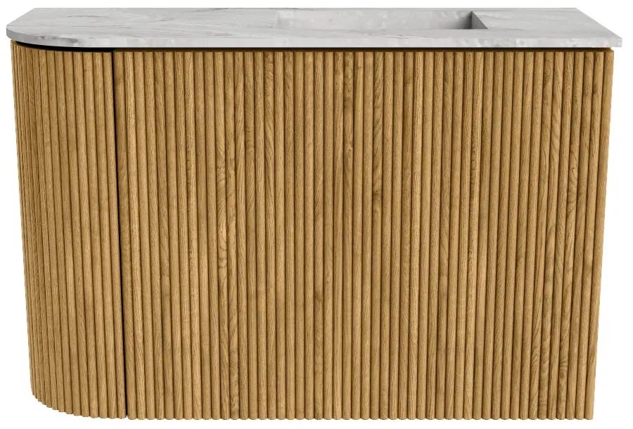 Mondiaz Joya DLux 60cm toiletmeubel ronding links oak met wastafel faye rechts 1 kraangat glace