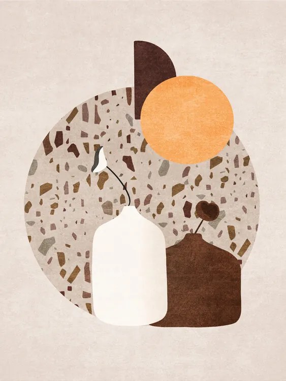 Ilustratie Beyaz Ve Kahverengi Saksili Terazzo, Emel Tunaboylu