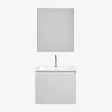 Macrae Zwevend Houten Badkamermeubelset Met Geïntegreerde Wastafel Wit & Rechthoekige Led En Anticondens 60x70 Cm Riben & Geborsteld Grijs - Sklum
