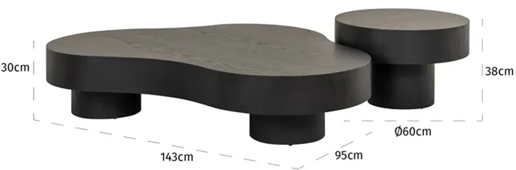 Richmond Interiors Bogor Grote Salontafel Set Organisch Dark Coffee - 143 X 103cm.