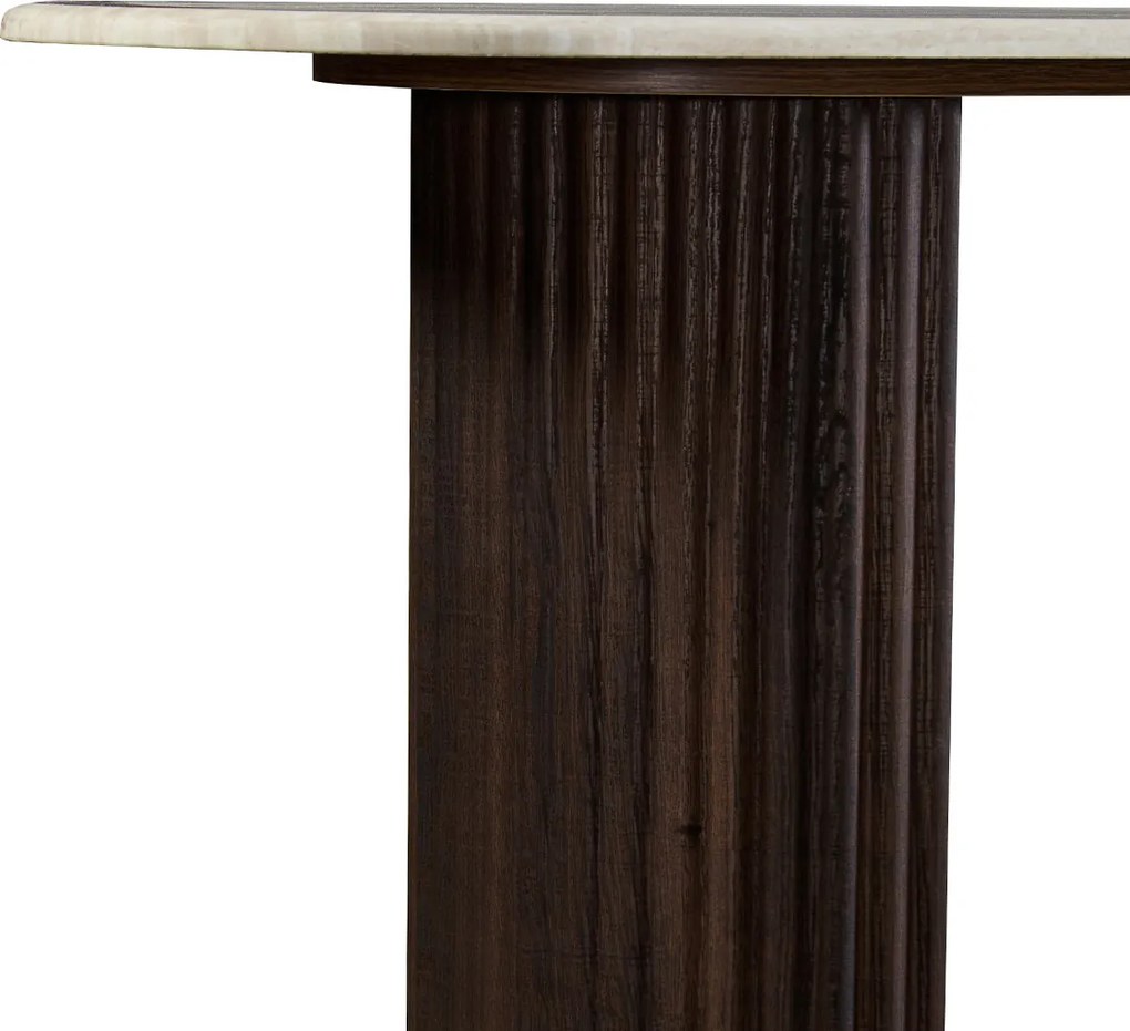 Ovale Sidetable Travertin En Walnoot - 130 X 35cm.