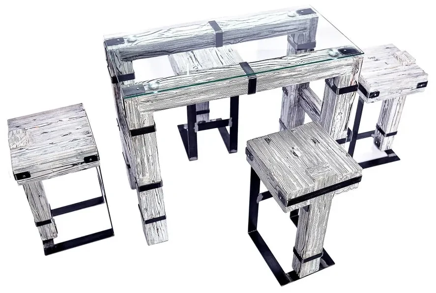 CHYRKA® Eettafel woonkamer tafel DROHOBYCZ kruk loft vintage bar industrieel design handgemaakt hout glas metaal