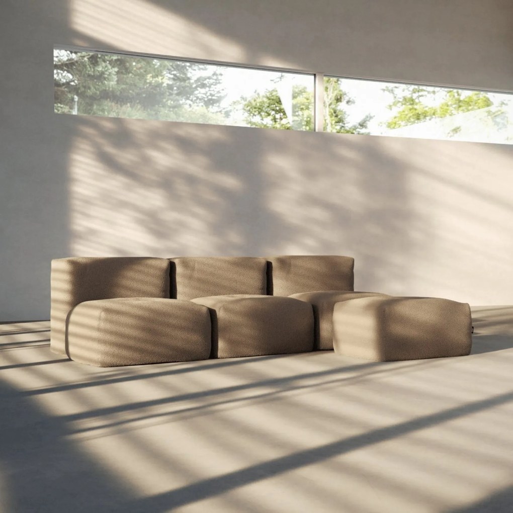 Soft Zitzak Indoor 3 Seater Open + Pouf - Teddy Brown