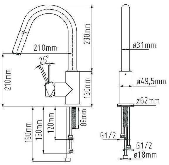 Sento Pulldown Bow RVS Keukenkraan uittrekbaar SK112