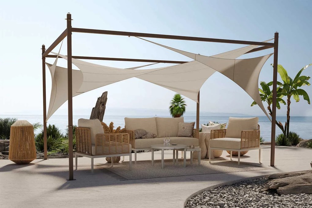 Stoel en Bank Loungeset 4 personen Wicker/Aluminium Taupe  Coco Ibiza