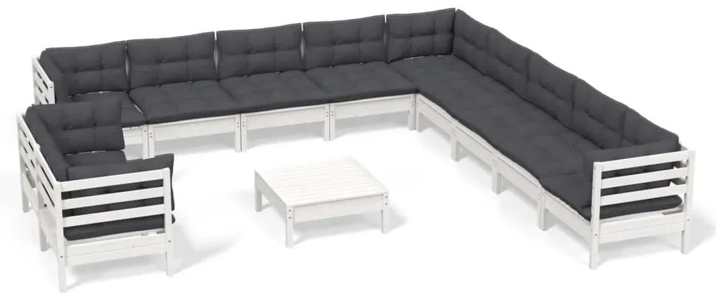 vidaXL 12-delige Loungeset met kussens massief grenenhout wit