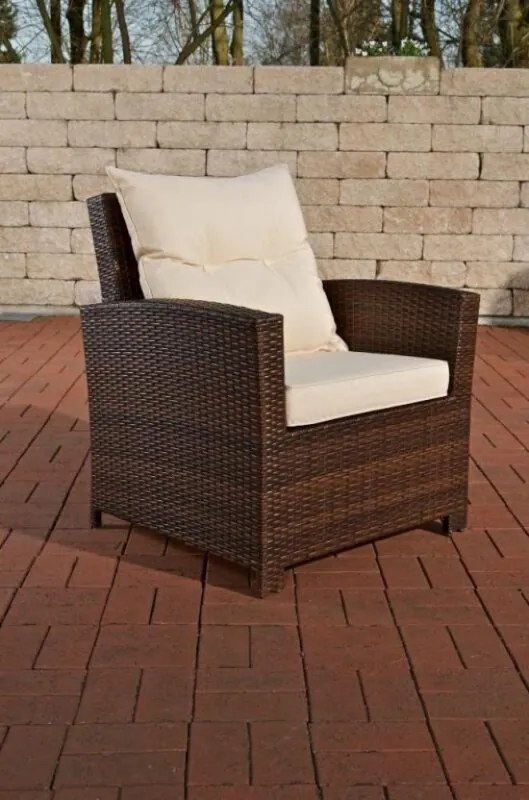 Poly-rotan Wicker tuinstoel / fauteuil FISOLO aluminium frame kussens - kleur van rotan bruin gemeleerd overtrek: gebroken wit