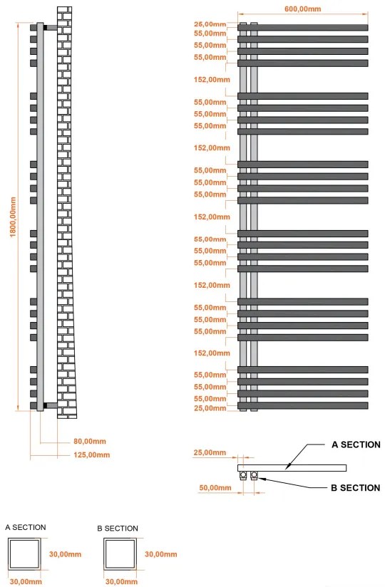 Eastbrook Reinbach handdoekradiator 60x180cm 1166W wit mat