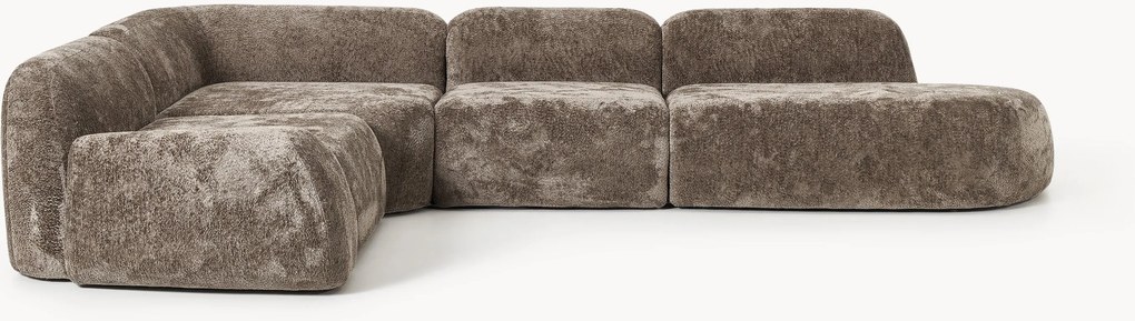 XL modulaire teddy bouclé hoekbank Wolke (4-zits) met chaise longue
