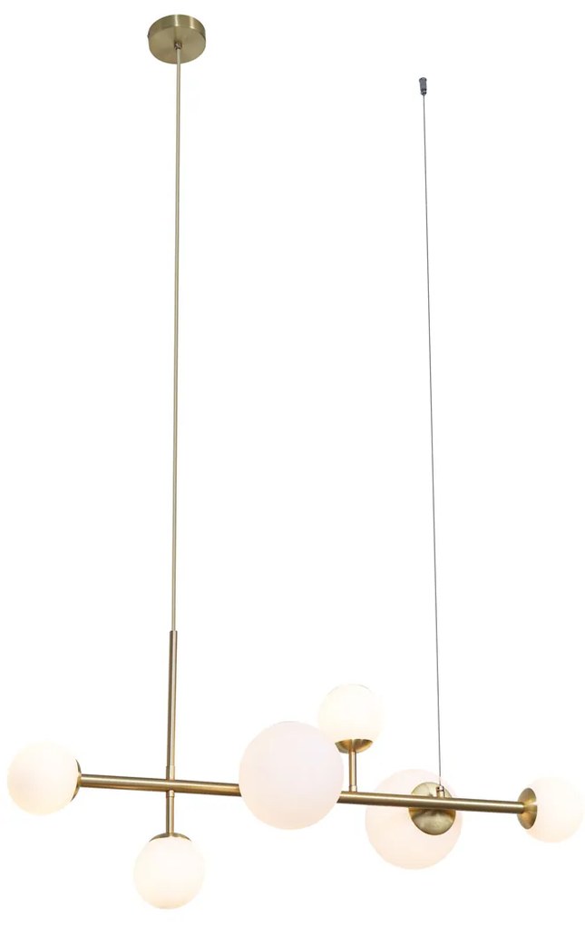 Eettafel / Eetkamer Hotel Chique hanglamp goud met opaal wit glas 6-lichts - MonacoHotel chique G9 bol / globe / rond Binnenverlichting Lamp