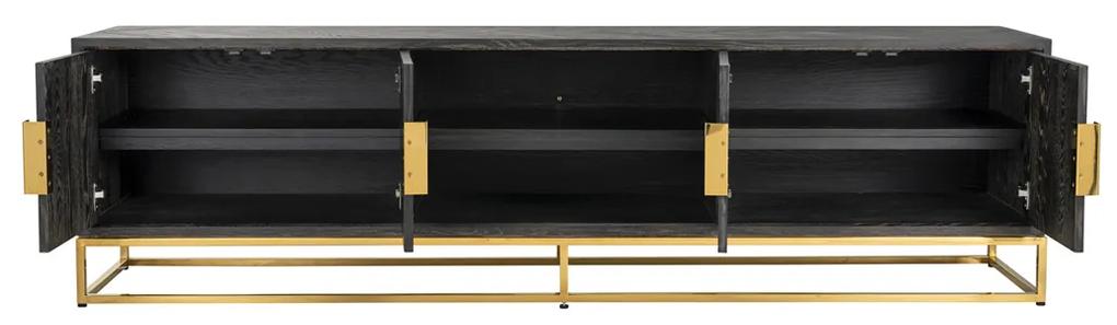 Richmond Interiors Blackbone Gold Tv-meubel Zwart Visgraat Met Goud 220 Cm - 220x42.5x60cm.