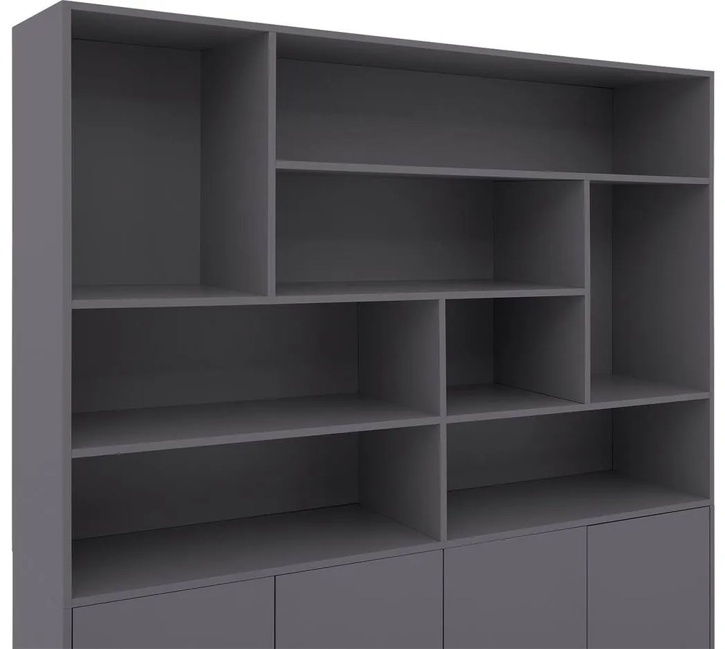 Goossens Basic Buffetkast Madrid, 4 dichte deuren 8 open vakken, donkergrijs melamine, 184 x 191 x 45 cm, elegant chic