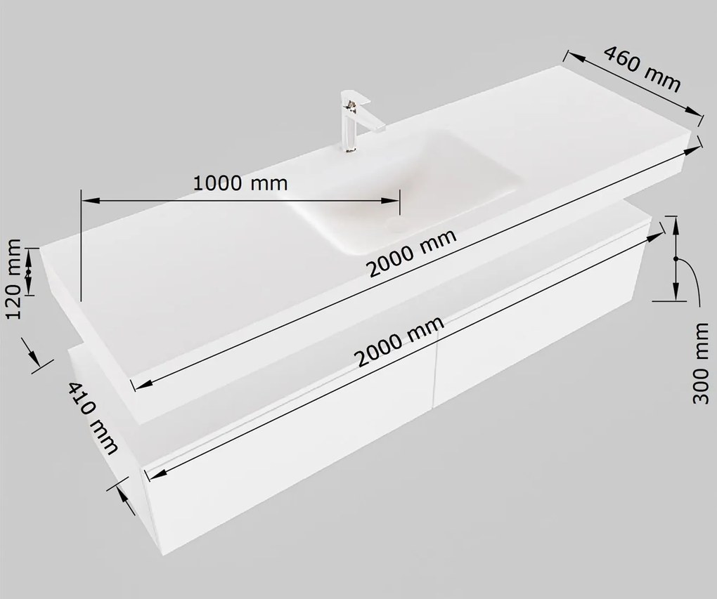 Mondiaz Alan DLux badmeubel 200cm talc 2 lades met wastafel lava midden 1 kraangat