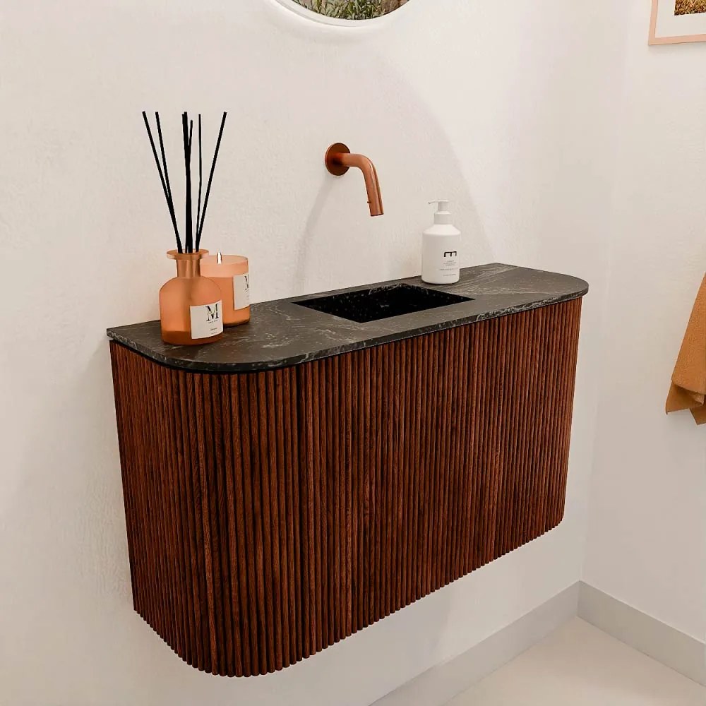 Mondiaz Joya DLux 75cm toiletmeubel ronding links/rechts ruby met wastafel faye midden zonder kraangat lava