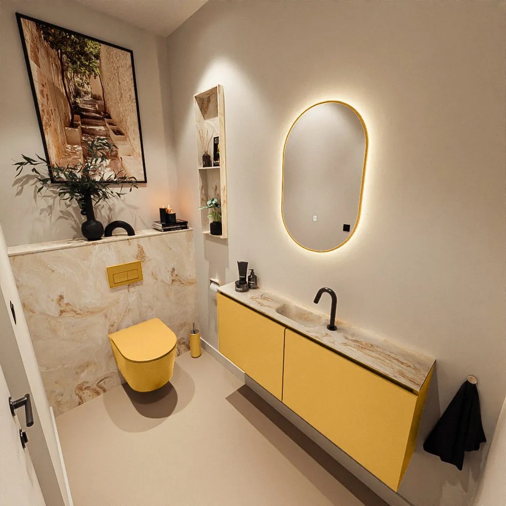 Mondiaz Ture DLux toiletmeubel 120cm ocher met wastafel frappe midden met kraangat