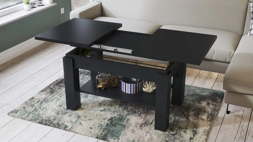 ASTORIA zwart mat, opklapbare salontafel