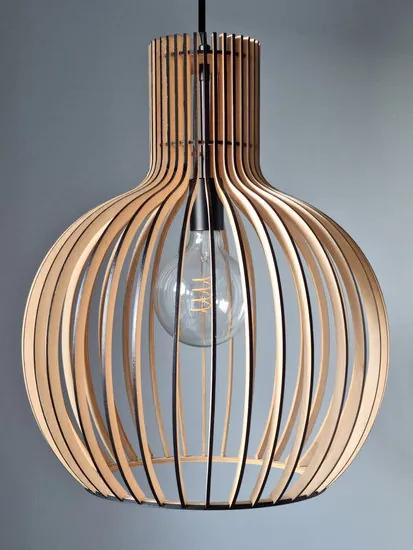 Lille Houten Design Hanglamp, E27 Fitting, ?45x54cm, Half Zwart