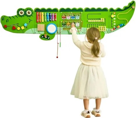 VEVOR Krokodillen Activiteitenmuur, 9 Activiteiten, Montessori Sensorische Muur Speelgoed voor Kinderen van 3-12 Jaar, Montessori Leeractiviteitencentrum, Ideaal voor de Speelkamer, Kleuterschool, Klaslokaal