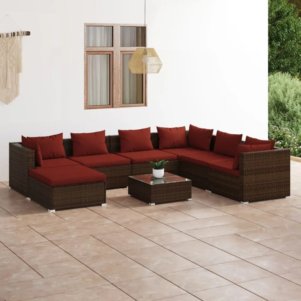 vidaXL 8-delige Loungeset met kussens poly rattan bruin