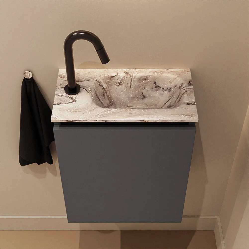 Mondiaz Ture DLux toiletmeubel 40cm dark grey met wastafel glace rechts met kraangat