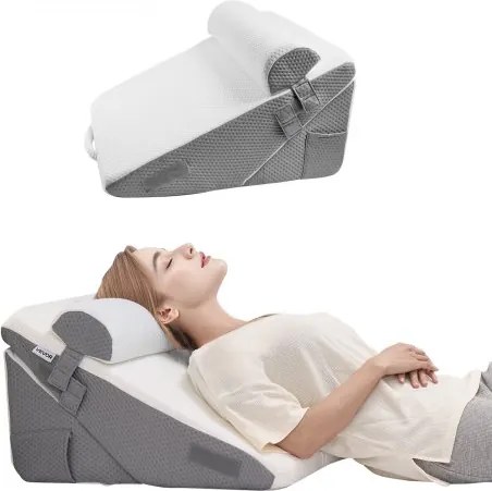 VEVOR Bed Wigkussen, 3-delige orthopedische leeskussenset, met jacquard hoes en schuimondersteuning, kussen voor na een operatie voor verlichting van zure reflux, rugpijn en snurken
