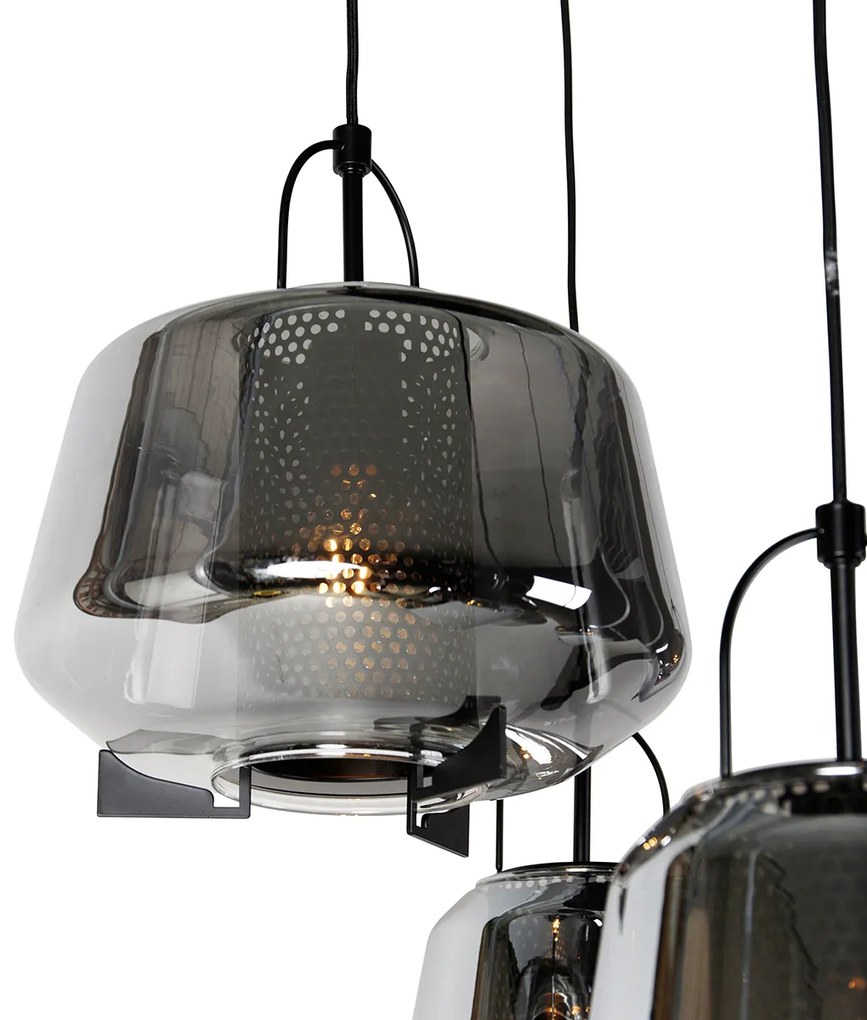 Art Deco hanglamp zwart met smoke glas 6-lichts - Kevin Art Deco E27 rond Binnenverlichting Lamp