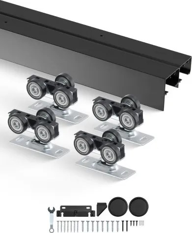 VEVOR Schuifdeurbeslag Railset Schuifdeursysteem 1219 mm, Dubbele rails Schuifdeursysteem Gemaakt van aluminiumlegering, Geschikte deurbreedte 622 mm x 2, Schuifdeurbeslag Draagvermogen 68 kg