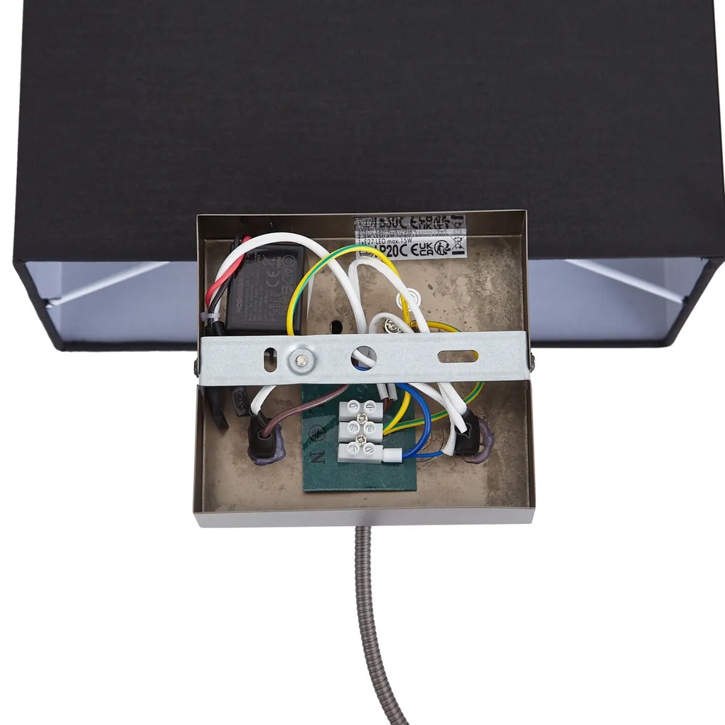 Moderne wandlamp gunmetal met zwarte kap en leesarm incl. LED - Bergamo