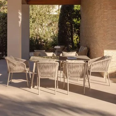 Arhiza Classic Rechthoekige Tafelset, 160x90 Cm, En 6 Aluminium Tuinstoelen. Bruin - Mokka - Sklum
