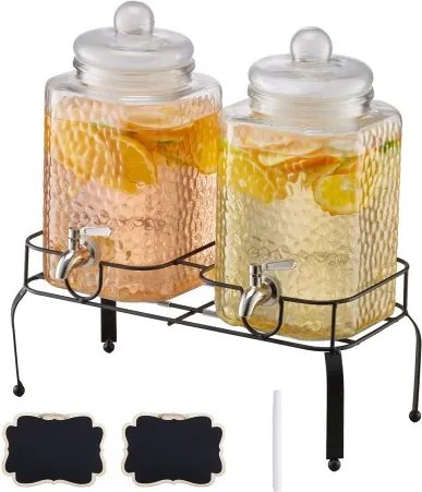 VEVOR Drankdispenser (2 x 5,5 L) voor Feesten Sapdispenser (gemaakt van glas) met druppelvrije kraan en metalen standaard Waterdispenser voor restaurants, feesten, limonade, zelfgemaakte drankdispenser