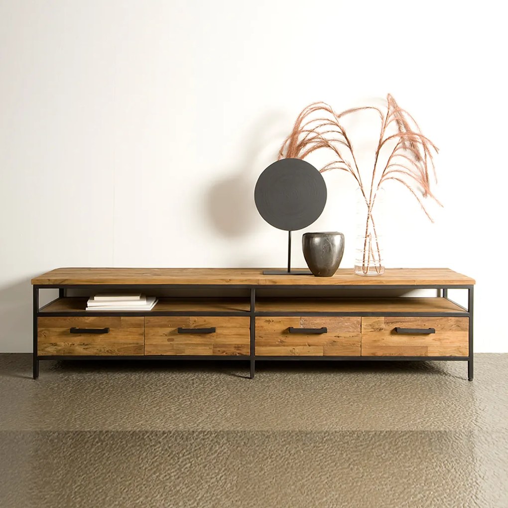 Tv-meubel Teak Met Lades 200 Cm - 200x40x45cm.