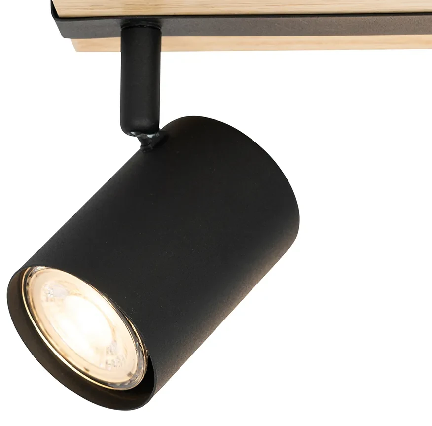Smart plafondSpot / Opbouwspot / Plafondspot zwart met hout 3-lichts draai- en kantelbaar incl. Wifi GU10 50mm - Jeana Modern, Industriele / Industrie / Industrial GU10 Binnenverlichting Lamp