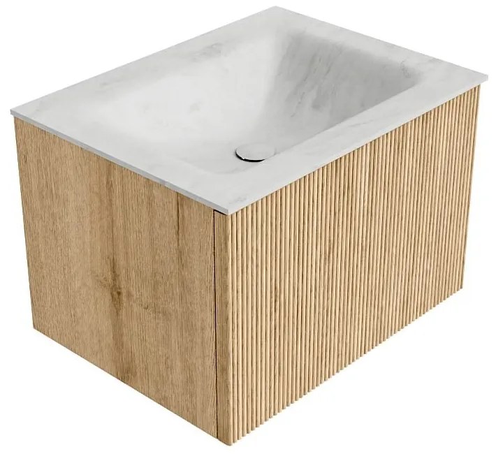 Mondiaz Kurve-dlux 60cm badmeubel oak met 1 lade en wastafel cloud midden 1 kraangat opalo