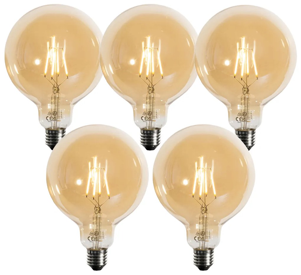Set van 5 E27 3-staps dimbaar LED goud G125 4W 450 lm 2700K