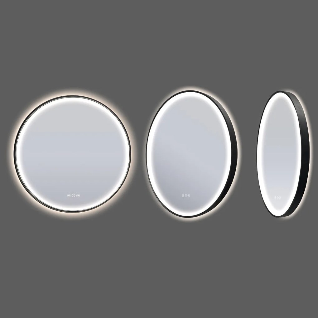 Saniclear Circle Black 2.0 ronde spiegel met verwarming, direct en indirect licht mat zwart 100cm