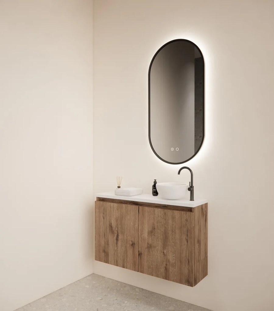 Gliss Design Echo toiletmeubel 80cm wellington oak met toppaneel wit mat