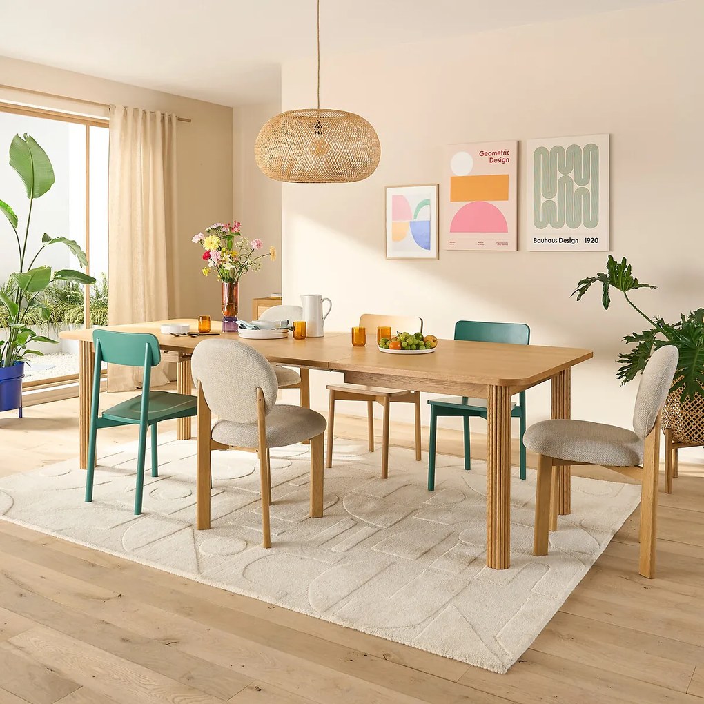 Uitschuifbare eettafel, eikenfineer, 6 tot 10 couverts, DESNA