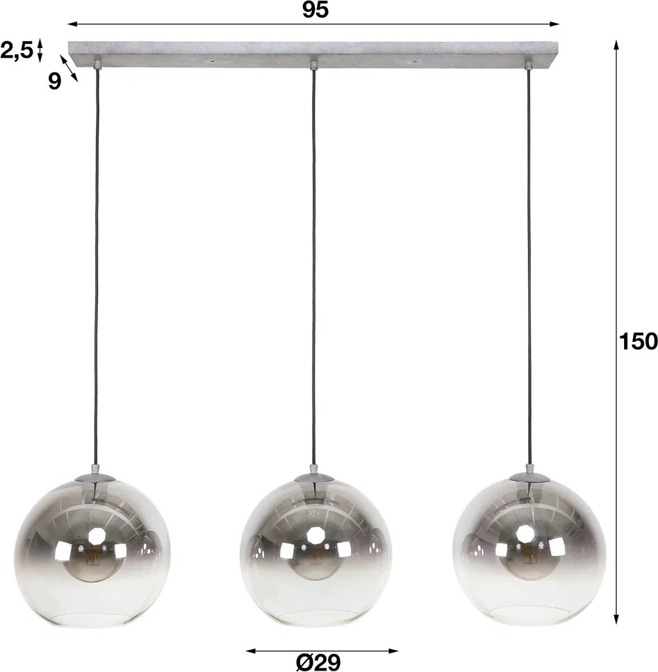 Eettafel Hanglamp Met Rookglas Bollen Zilver